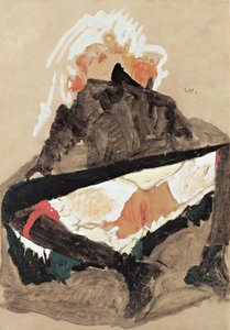 Mädchen im schwarzen Kleid mit gespreizten Beinen, 1910 von Egon Schiele