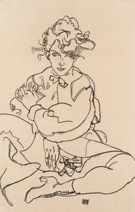 Mädchen sitzt mit gespreizten Beinen, 1918