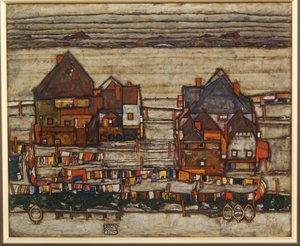 Häuser und bunte Wäsche, Vorstadt von Egon Schiele
