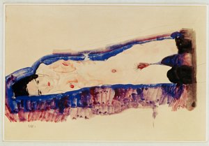 Liegender Akt mit schwarzen Strümpfen von Egon Schiele