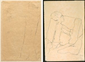 Nackter Mann mit erhobenen Armen (recto) Sitzender Mann (verso) von Egon Schiele
