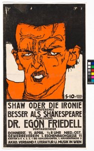 Plakat "Shaw oder die Ironie" - Vortrag Egon Friedell von Egon Schiele