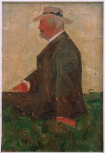Porträt eines bärtigen Mannes mit Strohhut von Egon Schiele