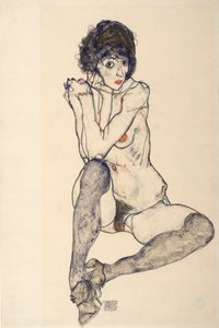 Sitzender weiblicher Akt, Ellenbogen auf rechtem Knie ruhend, 1914