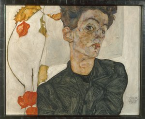 Selbstbildnis mit Lampionfrüchten von Egon Schiele