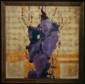 Stilisierte Blume vor dekorativem Hintergrund von Egon Schiele