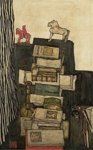 Stillleben mit Büchern Schieles Schreibtisch, 1914