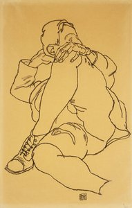 Liegender junger Mann mit aufgestütztem Kopf und übergeschlagenem Bein, 1918