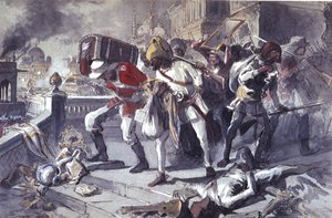 Britische und indische Truppen plündern den Kaisarbagh während der Eroberung von Lucknow im März von Egron Sellif Lundgren