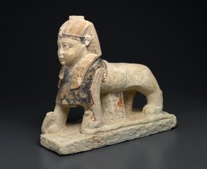 Der Gott Tutu als Sphinx, die auf Schlangen tritt