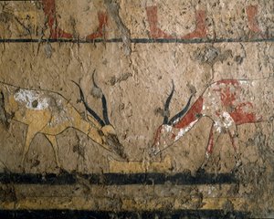 Ägyptische Antike: Viehzucht. Fresko aus dem Grab der Königin Neferou III. 12. Dynastie. 2200-2000 v. Chr. Aus El Ghebelen. Turin, Ägyptisches Museum von Egyptian 12th Dynasty