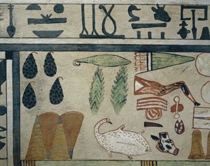 Tafel Detail, das verschiedene Speiseopfer darstellt, vom Sarkophag des Irinimenpu von Egyptian 12th Dynasty