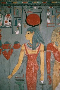 Ägypten, Antikes Theben, Luxor, Tal der Könige, Grab von Horemheb, Wandmalerei darstellend Göttin Isis, Neues Reich, Dynastie XVIII