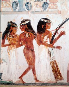 Ägyptische Antike: Musiker. Grab von Nakht. 18. Dynastie. 1410 v. Chr. Nekropole von Gournah (Scheich Abd al-Gournah), Ägypten von Egyptian 18th Dynasty