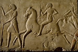 Ägyptische Antike: „Krieger zu Pferd“ Relief aus dem Grab eines hohen Würdenträgers. 1354-1346 v. Chr. 18. Dynastie. Bologna, Civico Museo Archeologico von Egyptian 18th Dynasty