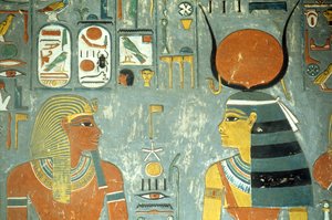 Horemheb und Hathor, aus dem Grab von Horemheb (ca. 1323-1295 v. Chr.) Neues Reich (Wandmalerei) (Detail)