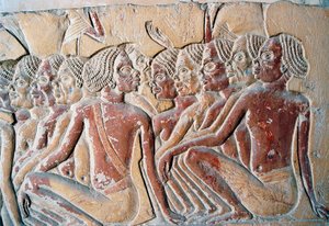 Relief von nubischen Sklaven, zweiter Hof des Grabes von Horemheb, Saqqara-Nekropole, Memphis (Unesco-Welterbeliste) von Egyptian 18th Dynasty
