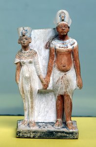 Statuette von Amenophis IV. (Echnaton) und Nofretete, aus Tell el-Amarna, Amarna-Periode, Neues Reich, 1353-1337 v. Chr.