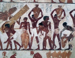 Transport von Lebensmitteln zur Lagerung in den Lagern des Tempels von Amun, Grab von Rekhmire, auch bekannt als Grab TT100, Sheikh Abd el-Qurna, Thebanische Nekropole (UNESCO-Welterbeliste) von Egyptian 18th Dynasty