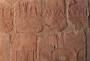 Dorf mit Hütten, Szenen des Königreichs Punt, Südwand der zentralen Kolonnade, Totentempel der Hatschepsut, Deir el-Bahari, Thebanische Nekropole (UNESCO-Welterbeliste) von Egyptian 18th Dynasty