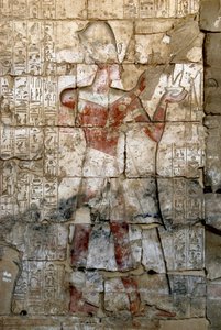 Alte ägyptische Kunst: Flachrelief an der Säule des Tempels von Sethi I von Egyptian 19th Dynasty