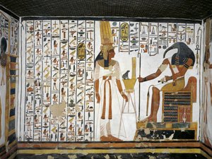 Ägypten, Theben, Luxor, Tal der Königinnen, Grab von Nefertari, Anbau an die Vorkammer, Wandmalereien, Königin vor dem göttlichen Schreiber Thot von Egyptian 19th Dynasty
