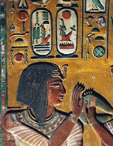 Göttin Hathor bietet dem Pharao ihre Halskette an (Flachrelief)