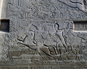 Kampagnen von Sethos I. in Syrien und Palästina, Relief, nördliche Außenwand der Großen Säulenhalle, Karnak-Tempelkomplex (Unesco-Welterbeliste) von Egyptian 19th Dynasty