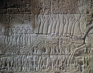 Die Eroberungen von Seti I. in Syrien und Palästina, Relief, Außenwand der Großen Hypostylhalle, Tempel des Amun, Karnak-Tempelkomplex (Unesco-Welterbeliste) von Egyptian 19th Dynasty