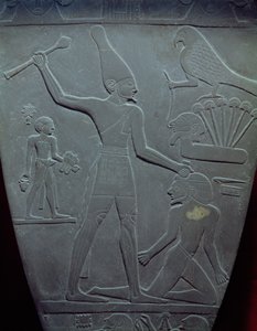 Die Narmer-Palette: zeremonielle Palette, die König Narmer darstellt, der mit der weißen Krone von Oberägypten einen Gefangenen schlägt, gefunden in Hierakonpolis, Frühdynastische Periode, ca. 3000 v. Chr. von Egyptian 1st Dynasty
