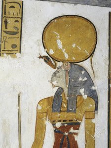 Ägypten, Theben, Luxor, Tal der Könige, Grab von Prinz Mentuherkhepeshef, Wandmalerei der katzenköpfigen Göttin Bastet, 20. Dynastie