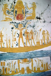 Re in der Nachtbarke, aus dem Grab von Ramses VI, Neues Reich (um 1145-1137 v. Chr.) von Egyptian 20th Dynasty
