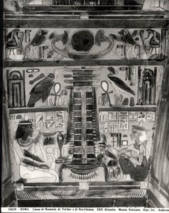 Zwei verstorbene Figuren auf der Seite des Fasses der Mumien von Tet-Hov und Nes-Chonsu (Sarkophag) von Egyptian 22nd Dynasty