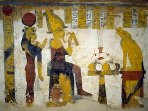 Wandmalereien aus der Grabkammer des Grabes von Pa Nentwy von Egyptian 26th Dynasty