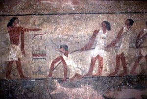 Fischer ziehen Netze im Grab von Khnumhotep II, Altes Reich, 2600-1500 v. Chr. (Wandmalerei)