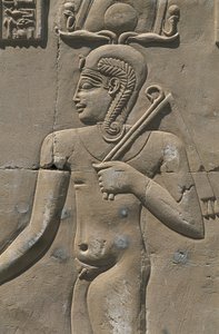 Ägypten, Libysche Wüste, Al-Dakhilah (Dakhla) Oase, Dayr al-Haggar, Relief im ägyptischen Tempel von Egyptian Egyptian