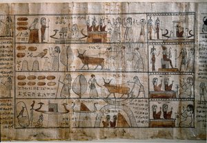 Ägyptische Antiquität: die Elysischen Felder. Papyrus eines Totenbuchs. Ptolemäische Zeit. Turin, Ägyptisches Museum