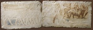 Relief von Bauern, die Vieh treiben und fischen, Altes Reich, 2450-2290 v. Chr.
