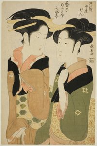 Kan, eine Kellnerin des Izutsuya, und die Geisha Fuseya des Ogiya