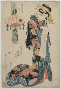 Die Kurtisane Aizome von Ebiya aus der Serie Acht Ansichten der Geschichte von Genji, späte 1800er