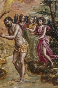 Tragbarer Altar: Detail des rechten Türflügels, der die Taufe Christi darstellt