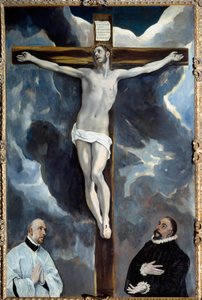 Christus am Kreuz, verehrt von beiden Stiftern von El Greco