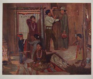 Verlassen des Hauses für die Carlisle Indian School (Chromolitho) von Elbridge Ayer Burbank