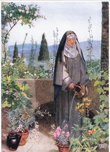 Die heilige Klara im Garten des von ihr gegründeten Klosters
