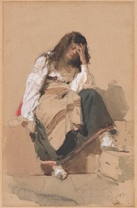 Eine sitzende Bauernmädchen in Kontemplation
