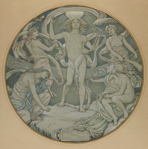Karikatur für den Mittelkreis der Huntington-Decke: Apollo und Begleiter von Elihu Vedder