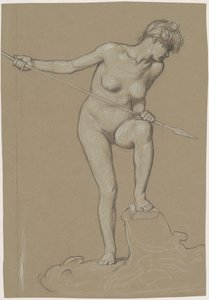 Mädchen, das einen Delfin speert von Elihu Vedder