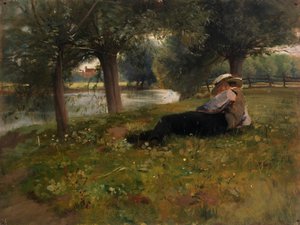 Mann, der neben einem Bach liegt