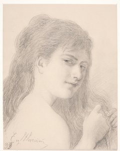 Brustbild einer Frau, die ihr Haar flechtet von Elisabeth Jerichau Baumann