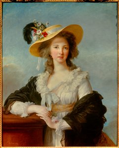 Porträt von Yolande Gabrielle Martine de Polastron, Herzogin von Polignac mit Strohhut